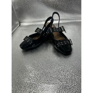 Gemini Black Slingback Buckle Grommet Punk Goth Flat Shoes Womens Size 7M